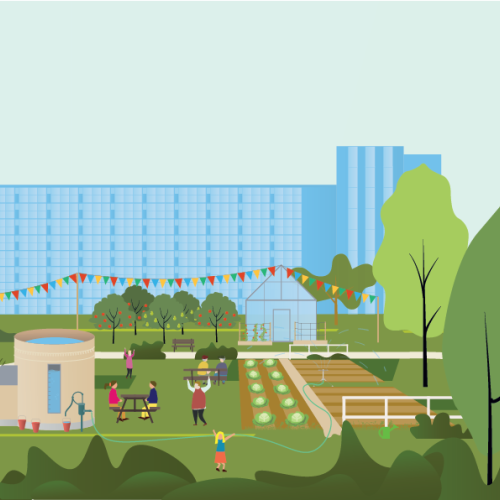 Gemeenschappelijke tuin bij hoogbouw